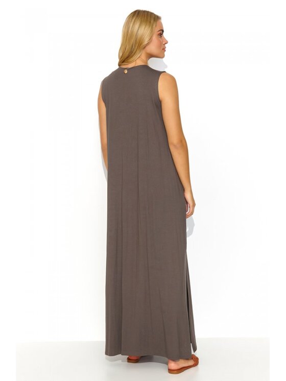 Makadamia Makadamia Sukienka codzienna M830 Brązowy Loose Fit