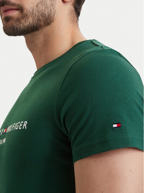 Tommy Hilfiger Tommy Hilfiger T-Shirt Logo MW0MW11797 Zielony ciemny Regular Fit