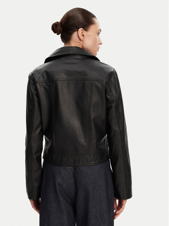 French Connection French Connection Lederjacke 7DZI5 Schwarz Regular Fit