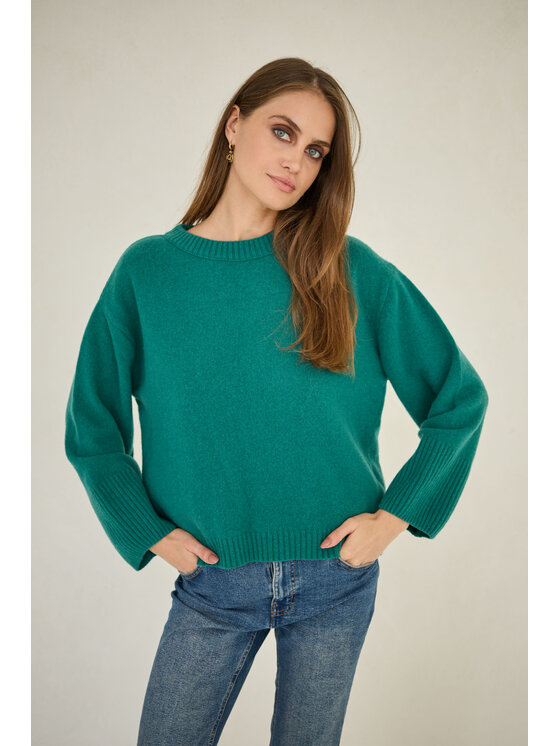 Entelier Entelier Sweter dekolt łódka Zielony Comfortable Fit