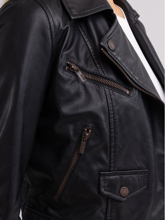 BIG STAR BIG STAR Kurtka skórzana MHAELA_906_130 Czarny Slim Fit