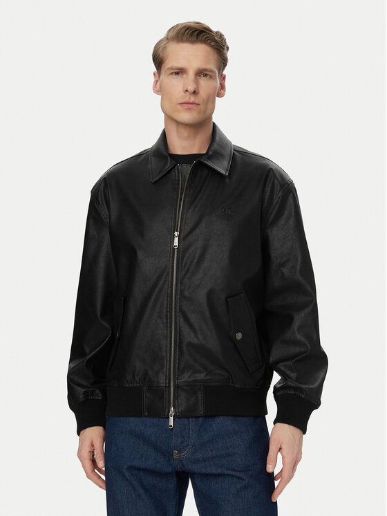 Calvin Klein Jeans Geacă din imitație de piele LV04RF403G Negru Relaxed Fit