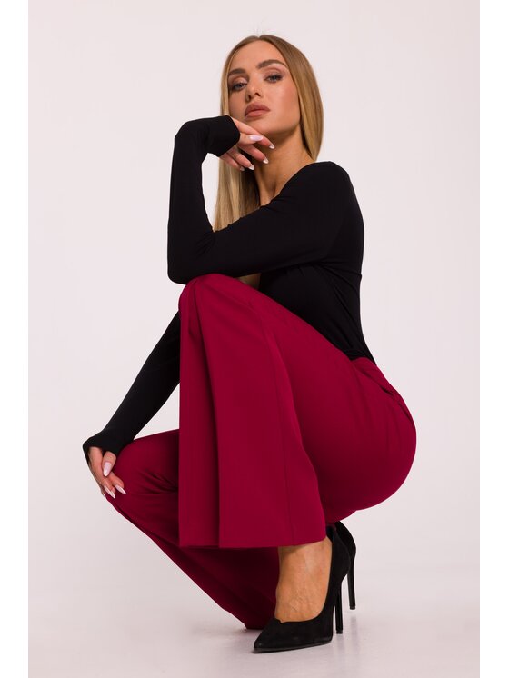 Made of Emotion Made of Emotion Spodnie materiałowe M874 Bordowy Wide Leg