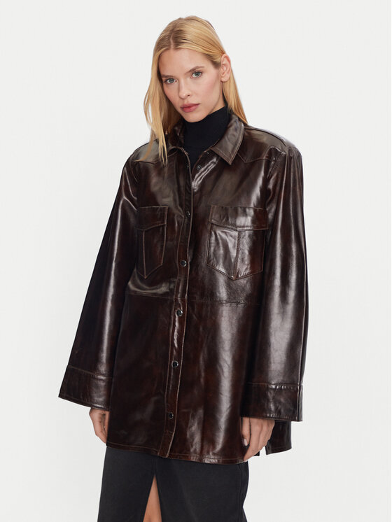 Gestuz Giacca di pelle Lonie 10909468 Marrone Loose Fit, taglia : 40