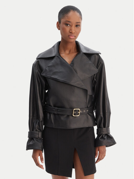 HUGO HUGO Giacca di pelle Lanitte 50560068 Nero Relaxed Fit