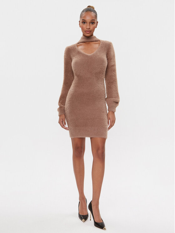 Guess Guess Trikotažinė suknelė W3BK0Z Z3BS0 Ruda Slim Fit