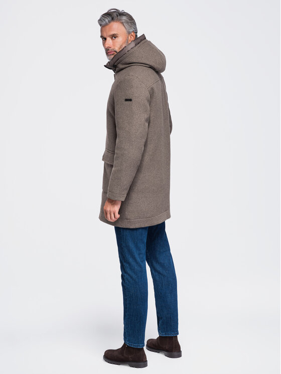 Ombre Ombre Płaszcz zimowy OM-COWC-0161 Brązowy Regular Fit