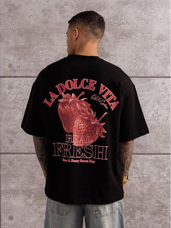 Jigga Wear Jigga Wear T-Shirt Koszulka Z Krótkim Rękawem Oversize Męska Czarna Truskawki Dolce Vita M Czarny Oversize