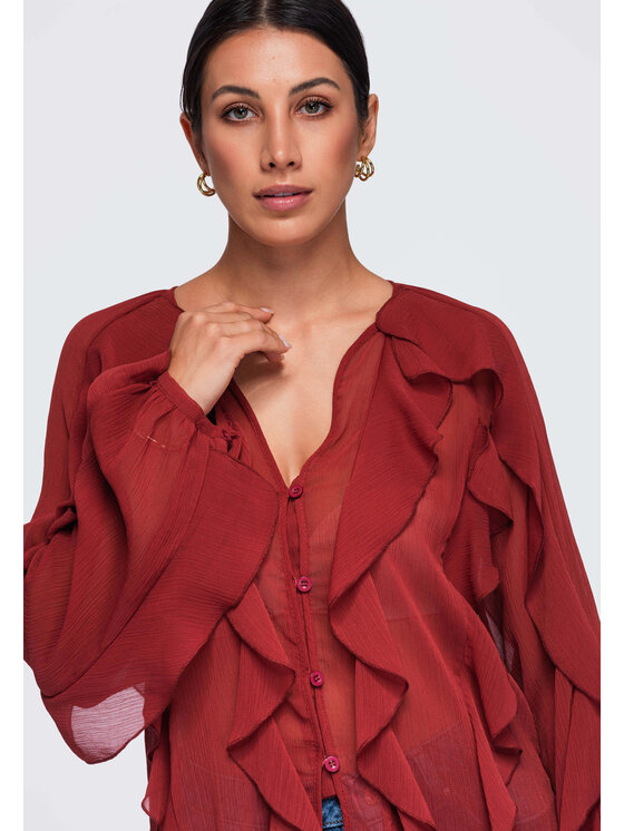 Ombre Ombre Bluzka OW-TS-E0092 Czerwony Relaxed Fit