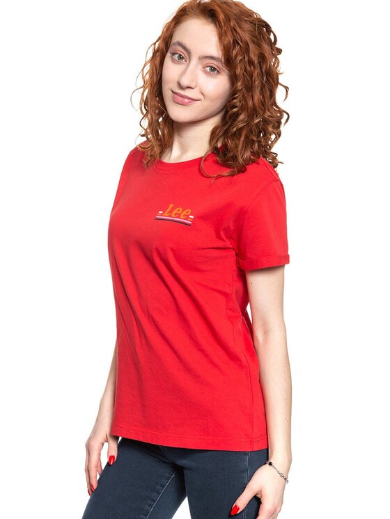 Lee Lee T-Shirt CHEST LOGO TEE Czerwony Slim Fit