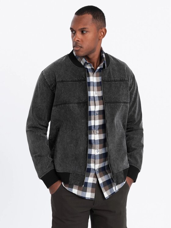 Ombre Ombre Kurtka jeansowa OM-JADJ-0163 Czarny Regular Fit