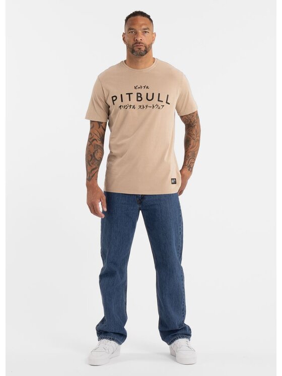 PITBULL PITBULL T-Shirt Koszulka męska Denim Washed BRAVERY 3XL Beżowy Regular Fit