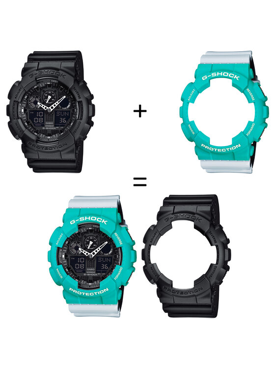 Casio Casio Zegarek SET GA-100-1A1ER + BEZEL 10410475 + PASEK 10527469 Biały