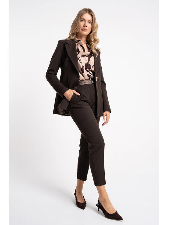 CLICK CLICK Kalhoty z materiálu 30-361 Tmavě hnědá Tapered Fit