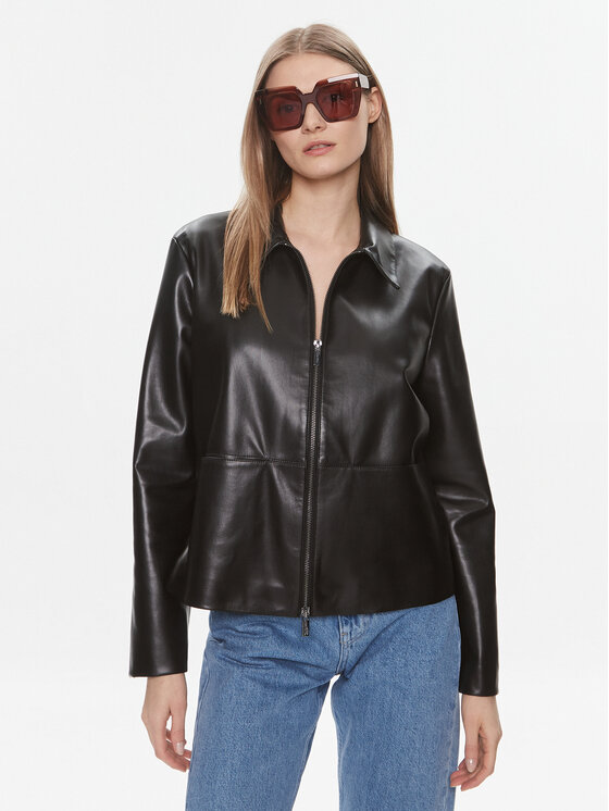 Calvin Klein Bunda z imitácie kože K20K206311 Čierna Relaxed Fit