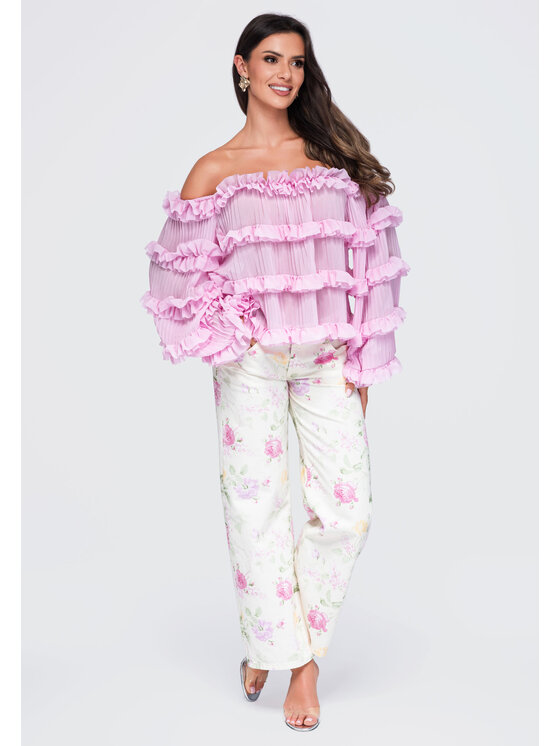 Ombre Ombre Bluzka OW-TS-E0081 Różowy Loose Fit