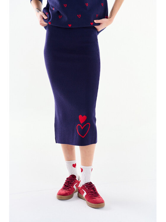 NAOKO NAOKO Spódnica ołówkowa Double Heart Granatowy Regular Fit