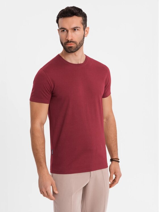 Ombre Ombre T-Shirt OM-TSBS-0236 Bordowy Regular Fit