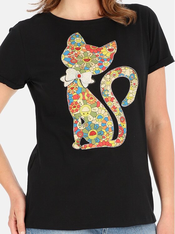 Perso Perso T-Shirt TCE245036F Czarny Regular Fit