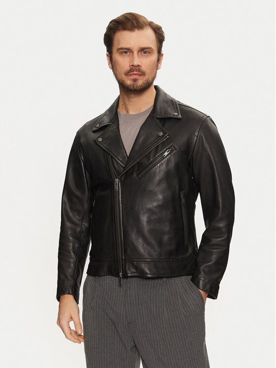 BOSS BOSS Geacă de piele Jolush 50530258 Negru Regular Fit