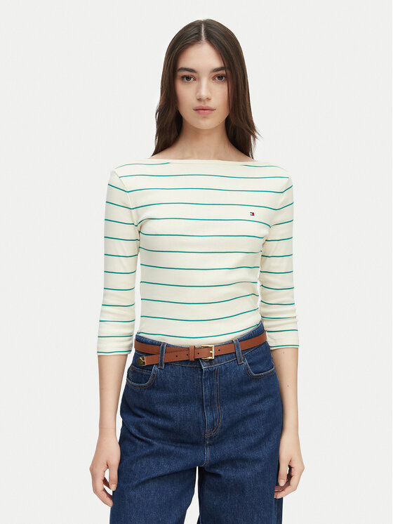 Tommy Hilfiger Bluzka New Cody WW0WW40589 Kremowy Slim Fit