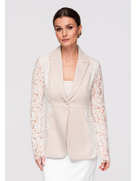Ombre Ombre Marynarka OW-BLZB-0110 Beżowy Slim Fit