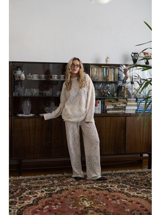 Magda Matyja Magda Matyja Spodnie materiałowe VITTA TROUSERS Beżowy Loose Fit