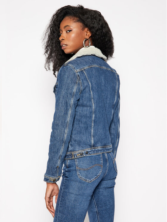 Lee Lee Kurtka jeansowa Sherpa Rider L54VPOAV 112112983 Granatowy Regular Fit