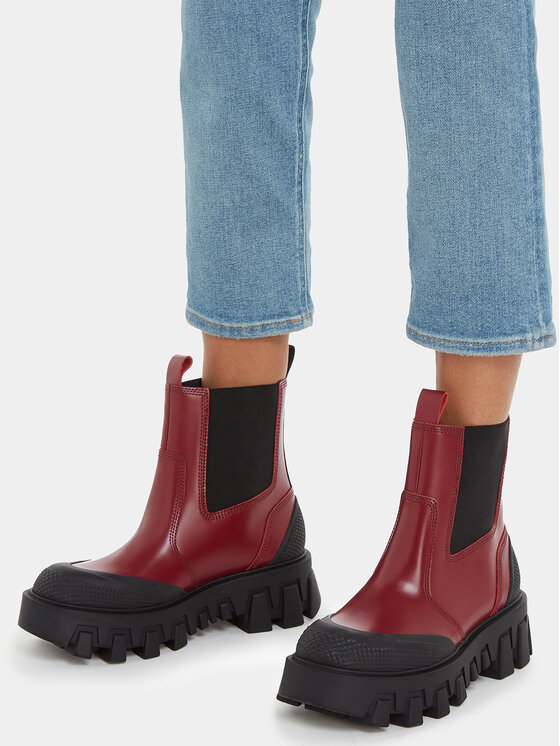 Tommy Jeans Tommy Jeans Боти тип челси Tjw Chunky Chelsea Mix Material EN0EN02375 Червен