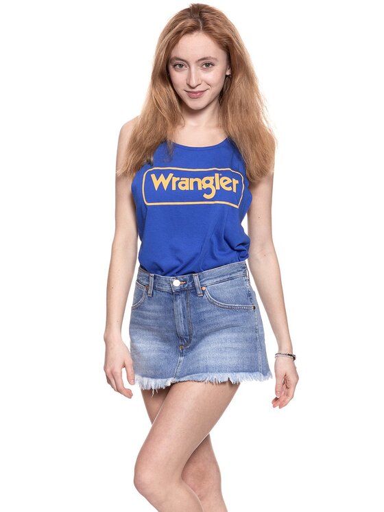 Wrangler Wrangler T-Shirt B&Y KABEL TANK Niebieski Regular Fit