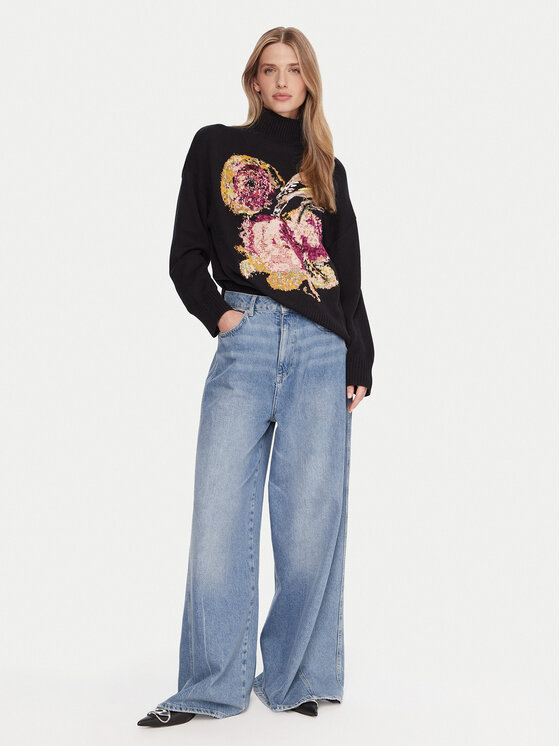 Desigual Desigual Rollkragenpullover Bird Laroix 25WWJF04 Schwarz Regular Fit
