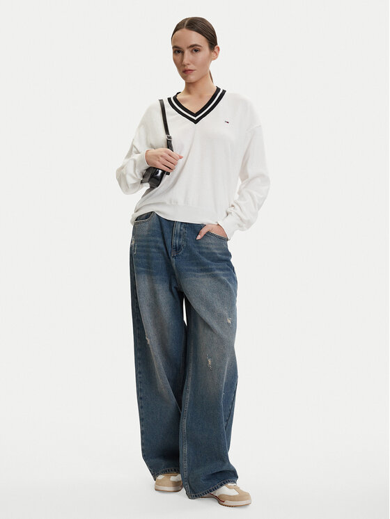 Tommy Jeans Tommy Jeans Pulover DW0DW22778 Alb Regular Fit