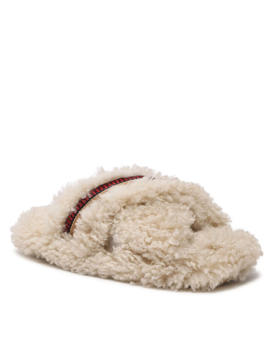 Tommy Hilfiger Tommy Hilfiger Kapcie Sherpa Fur Home Slippers Strap FW0FW06576 Beżowy