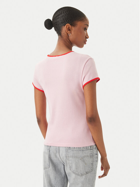 Tommy Hilfiger Tommy Hilfiger T-krekls Logo Graphic Ringer WW0WW49245 Gaiši rozā Slim Fit