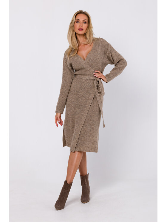 Made of Emotion Made of Emotion Sukienka dzianinowa M772 Brązowy Modern Fit
