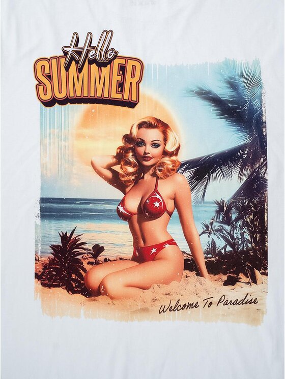 MyStars MyStars T-Shirt Szeroka luźna na wakacje urlop plażę 128164 Biały Oversize