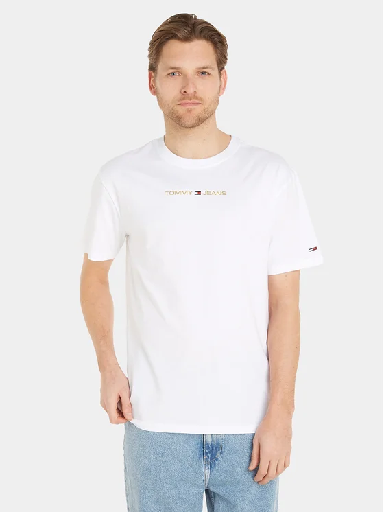 Tommy Jeans T-Shirt Classic Gold Linear DM0DM17728 Weiß Classic Fit