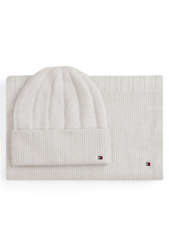 Tommy Hilfiger Tommy Hilfiger Set Schal und Mütze Flag Fluffy AW0AW17994 Beige