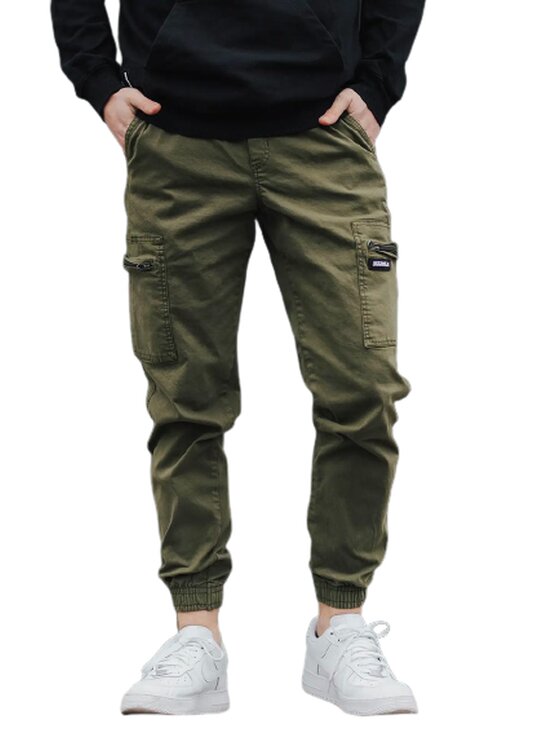 Spodnie materiałowe, rozmiar 3XL, Zielone, Spodnie Materiałowe Jogger Bojówki Męskie Oliwkowe Jigga Wear Stripe Zip Cargo S