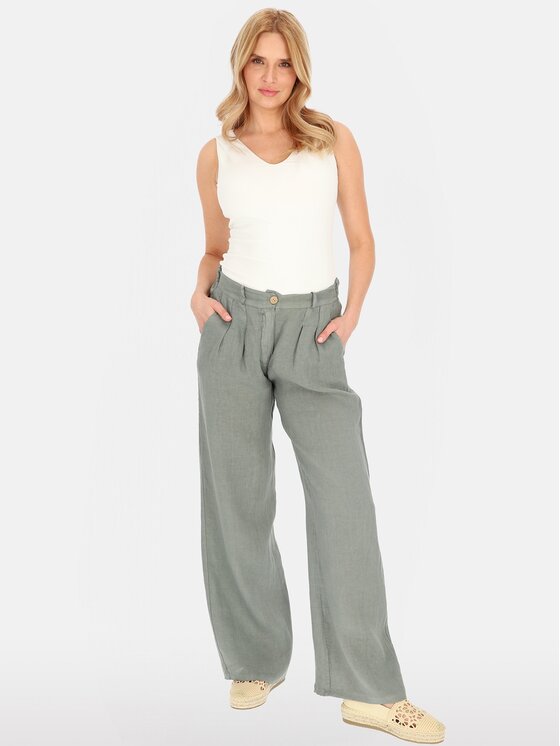 Perso Perso Spodnie damskie PTE255039F Khaki Regular Fit