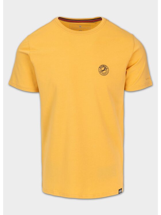 PITBULL PITBULL T-Shirt Koszulka męska Slim Fit SAN DIEGO CA SMALL LOGO S Żółty Regular Fit