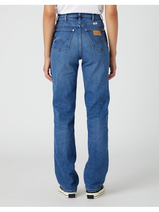 Wrangler Wrangler Jeansy Mom Straight Smoke Sea Niebieski Relaxed Fit