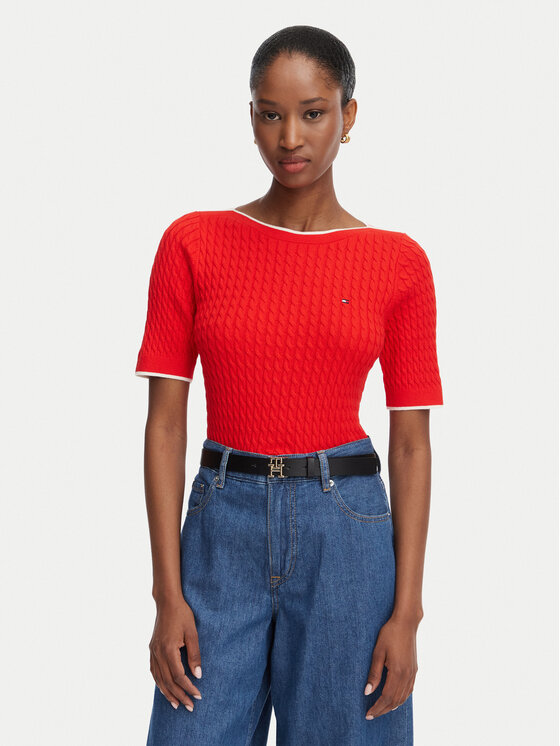 Tommy Hilfiger Tommy Hilfiger Pullover Fine Gg Cable Boat WW0WW50103 Rot Regular Fit