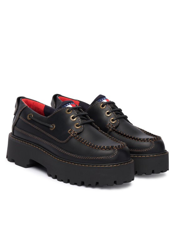 Tommy Jeans Tommy Jeans Nizki čevlji Archive '01 Boat Shoe Leather EN0EN03003 Črna