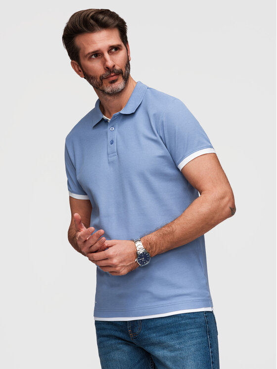 Ombre Ombre Polo OM-POSS-0170 Niebieski Slim Fit