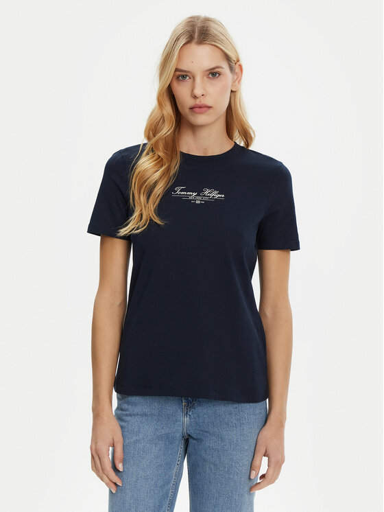 Tommy Hilfiger Tommy Hilfiger T-Shirt WW0WW45428 Tmavomodrá Regular Fit