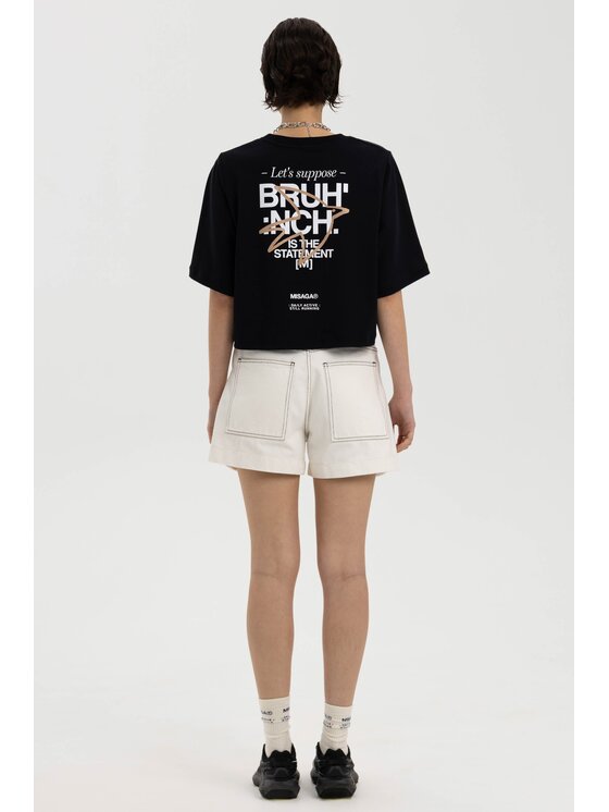 Misaga Misaga T-Shirt Brunch Crop T-Shirt Czarny Relaxed Fit