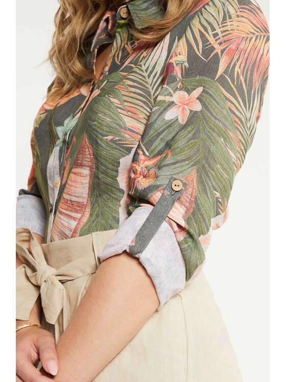 Lunedi Lunedi Koszula tropical Zielony Regular Fit