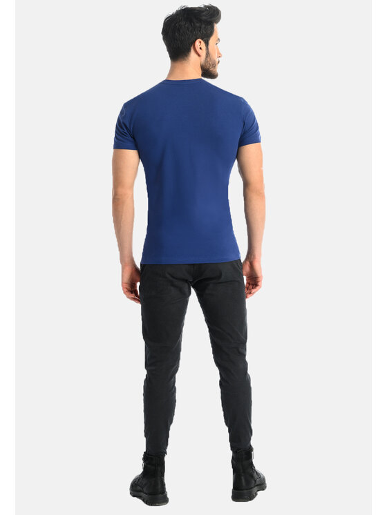 Teyli Teyli T-Shirt męski bawełniany Dany Niebieski Classic Fit