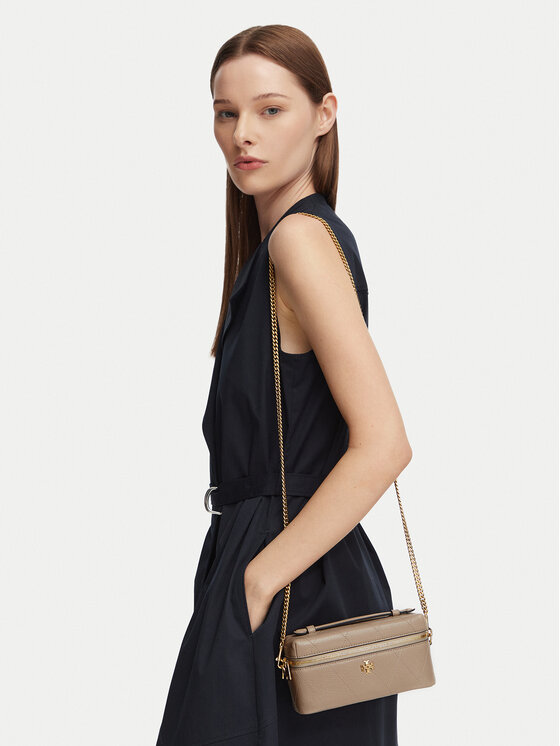 Tory Burch Tory Burch Дамска чанта Charlie Quilted East-West Vanity Case 186036 Бежов